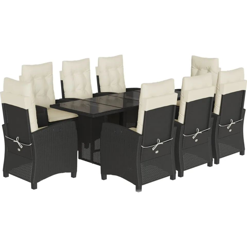 vidaXL 9-delige Tuinset poly rattan zwart