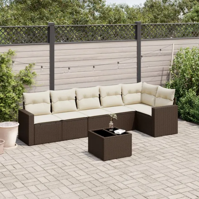 vidaXL 7-delige Loungeset met kussens poly rattan bruin, foto 2