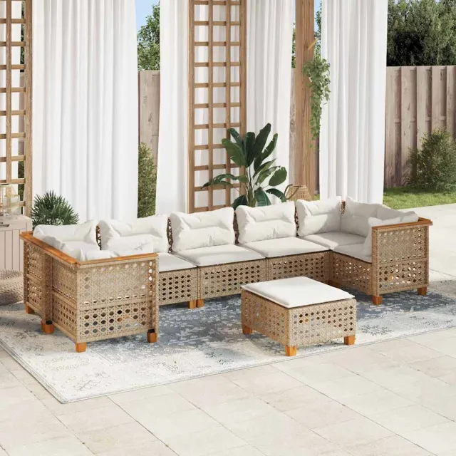 vidaXL 8-delige Loungeset met kussens poly rattan beige, foto 2