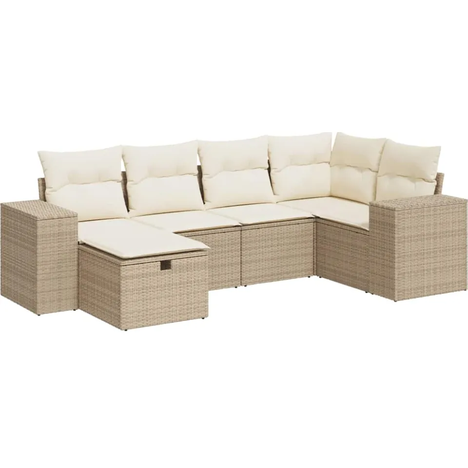 vidaXL 6-delige Loungeset met kussens poly rattan beige, foto 3