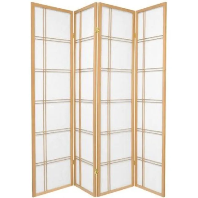 Fine Asianliving Japanse Kamerscherm B180xH180cm 4 Panelen Shoji Rijstpapier Natural - Double Cross Naturel