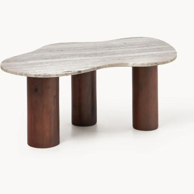 Westwing Collection Marmeren salontafel Naruto in organische vorm, klein Beige