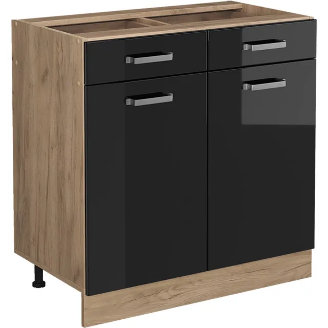 Vicco R-Line Keukenonderkast – 80 cm, WB Antraciet Zwart hoogglans Zwart hoogglans/Goudkleurig Eiken