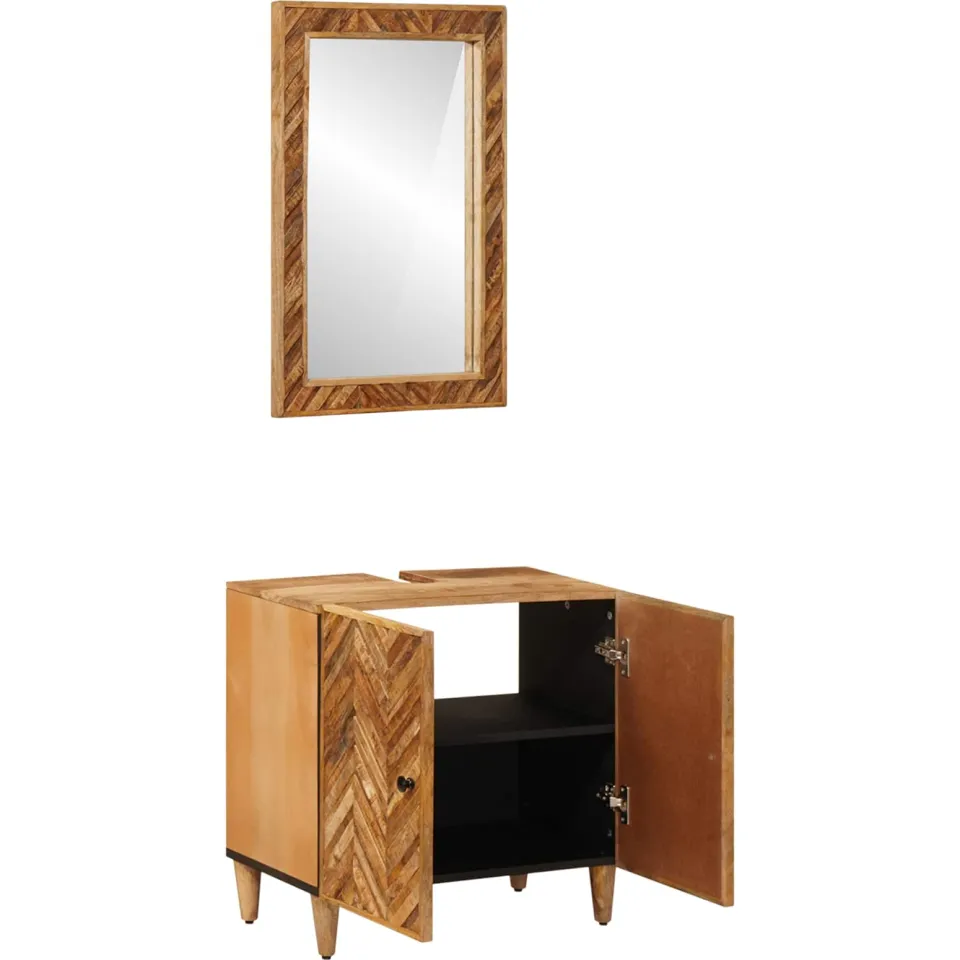 vidaXL Badkamerkastenset 2 st 62 x 33 x 58 cm Massief Mango Hout bruin, foto 2
