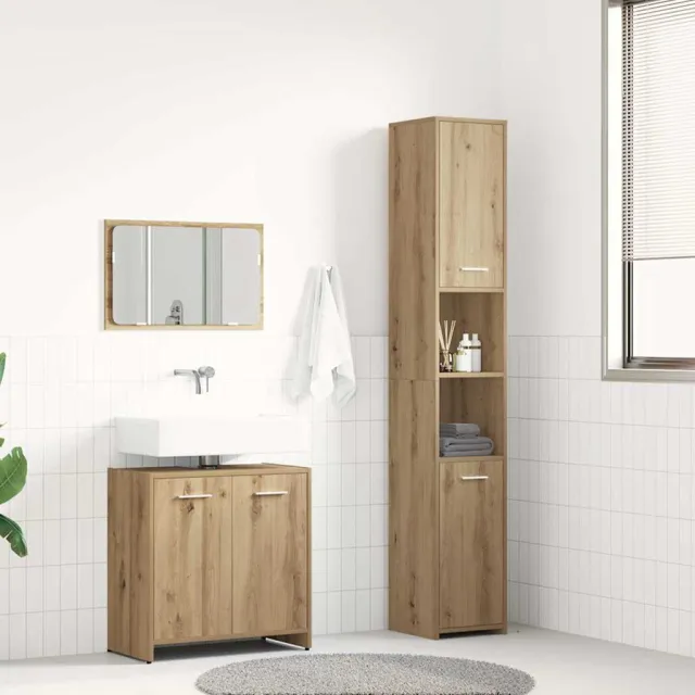 vidaXL 3-delige Badkamermeubelset bewerkt hout artisanaal eikenkleur, foto 2