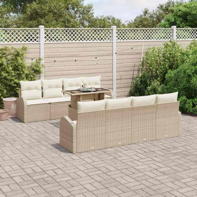 vidaXL Tuin Sofa Set 9 st Beige poly rattan, foto 2