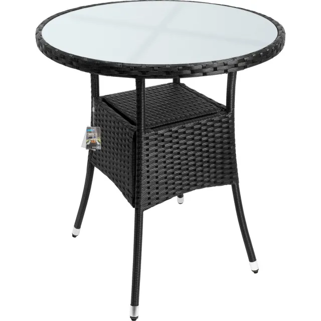 Casaria Bijzettafel - Rond 60cm Weerbestendig Polyrattan - Zwart