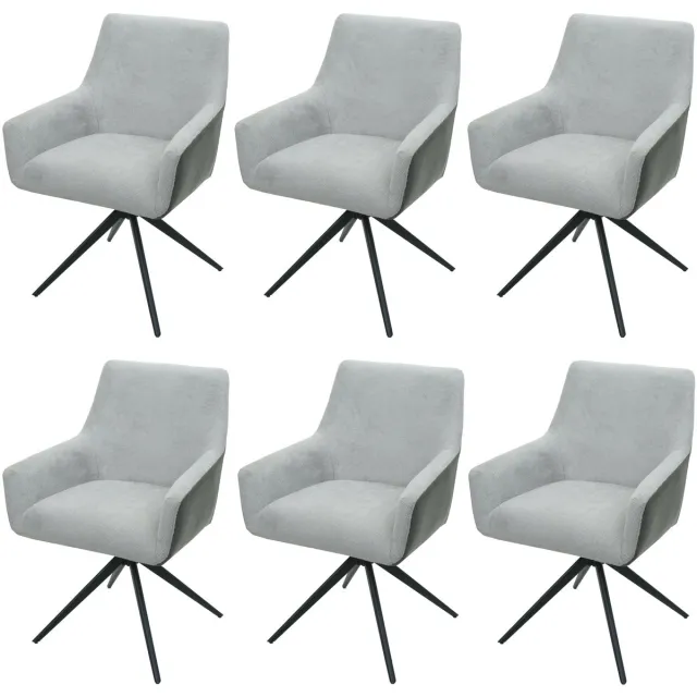 MCW Set van 6 eetkamerstoelen MCW-L91, keukenstoel armleuning draaibaar autostand stof MVG ~ lichtgrijs kunstleer donkergrijs