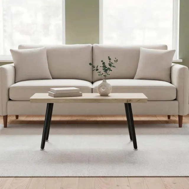 MODFU Salontafel - 4 Cm Dik Tafelblad En Stalen Poten - Scandinavisch - Voor Woonkamer - Hout - Eikenkleur - 100 X 50 X 45 Cm