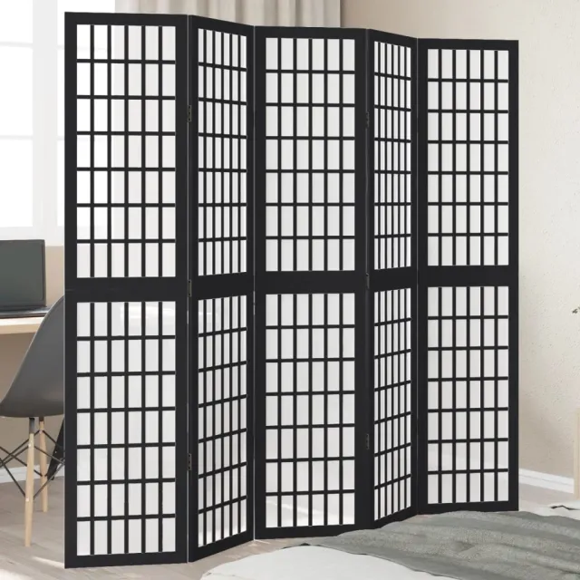 vidaXL Kamerscherm met 5 panelen massief paulowniahout zwart, foto 2