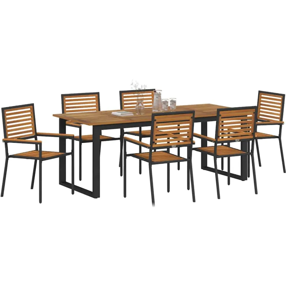 vidaXL Tuin eettafelset 7 st Zwart Massief Acaciahout