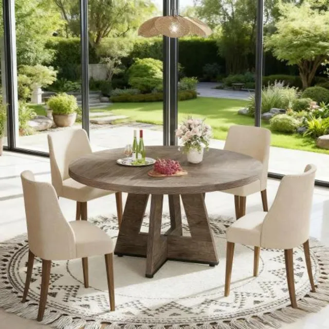 MODENUIT Eettafel - Ronde Houtlook - Landelijke Stijl Voor Woonkamer En Eetkamer - Grijs - 120 Cm