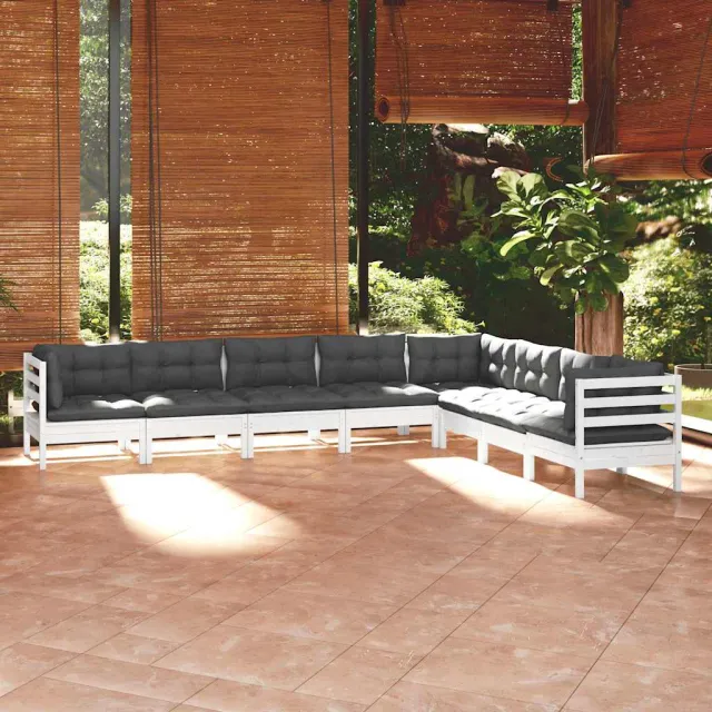 vidaXL 8-delige Loungeset met kussens massief grenenhout wit, foto 2