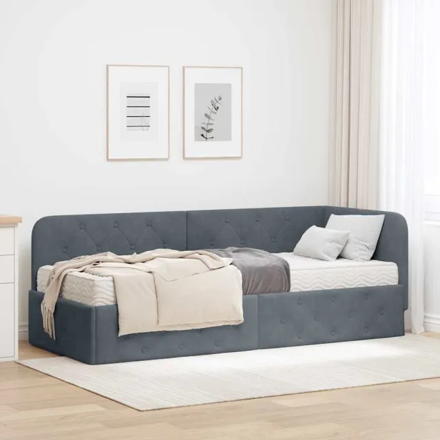 vidaXL Hoekbedframe Donkergrijs 80 x 200 cm Fluweel