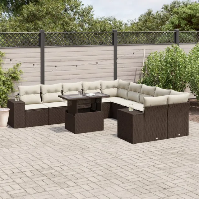 vidaXL 11-delige Loungeset met kussens poly rattan bruin, foto 2