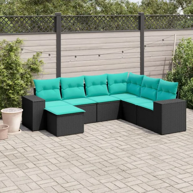 vidaXL 7-delige tuinbankset met kussens van zwart polyrotan, foto 2