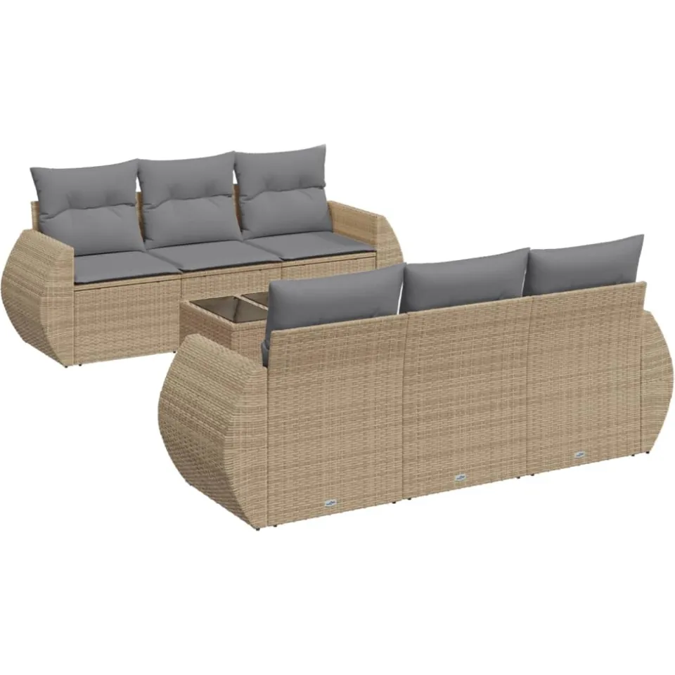 vidaXL 7-delige Loungeset met kussens poly rattan beige, foto 3