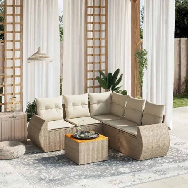 vidaXL 6-delige Loungeset met kussens poly rattan beige, foto 2