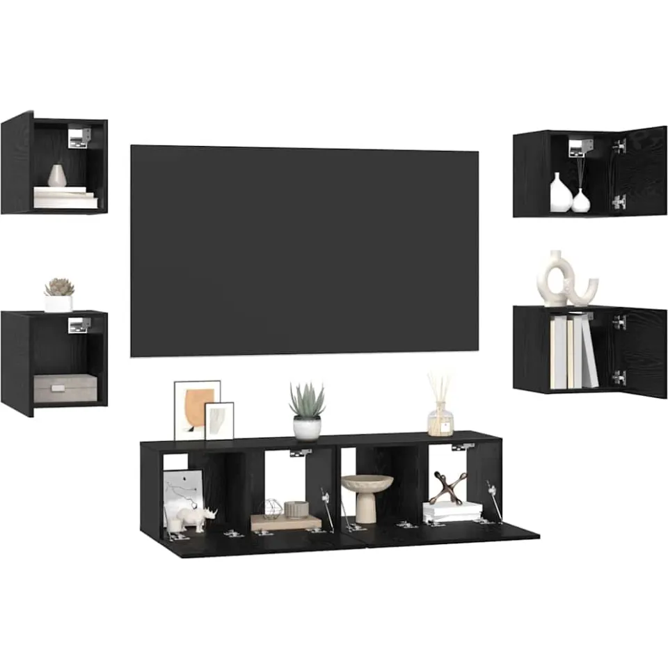 vidaXL Tv-meubelset 6 st 60 x 30 x 30 cm Zwart Eiken