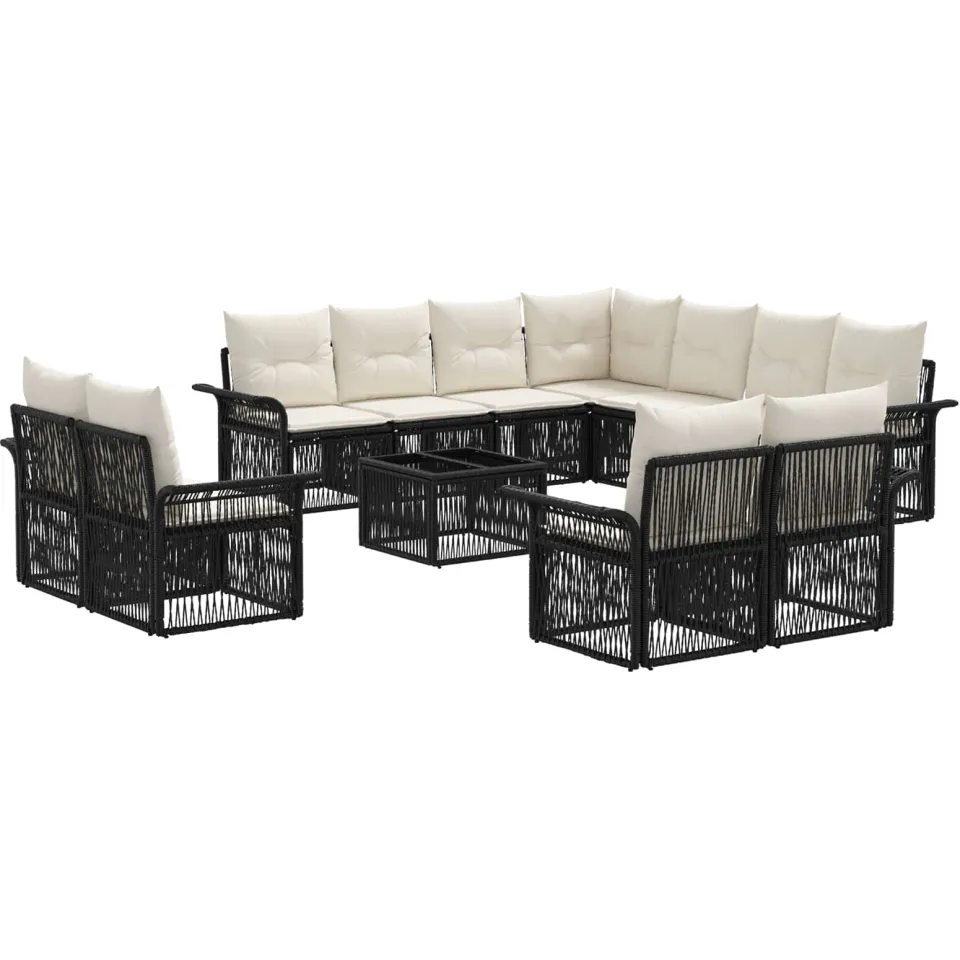 vidaXL Tuinbankenset 12 st Zwart en Cream Wit poly rattan, foto 4