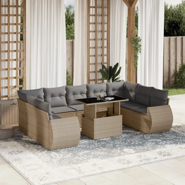 vidaXL 10-delige Loungeset met kussens poly rattan beige, foto 2