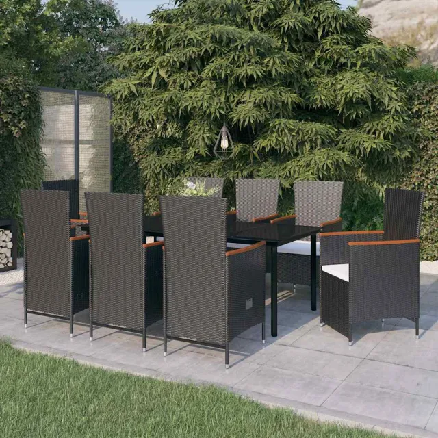 vidaXL 9-delige Tuinset met kussens zwart, foto 2