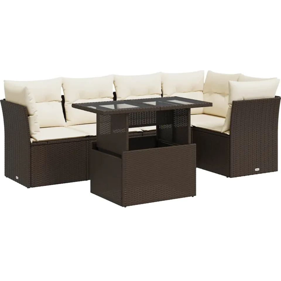 vidaXL 6-delige Loungeset met kussens poly rattan bruin