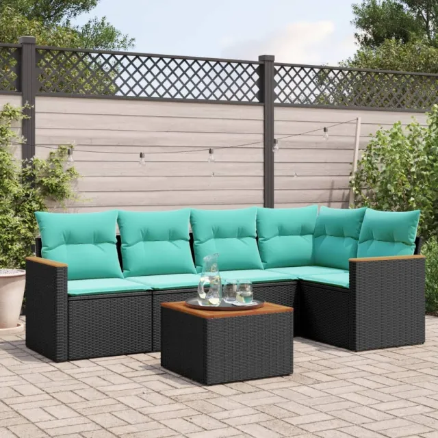 vidaXL 6-delige tuinbankset met kussens van zwart polyrotan, foto 2