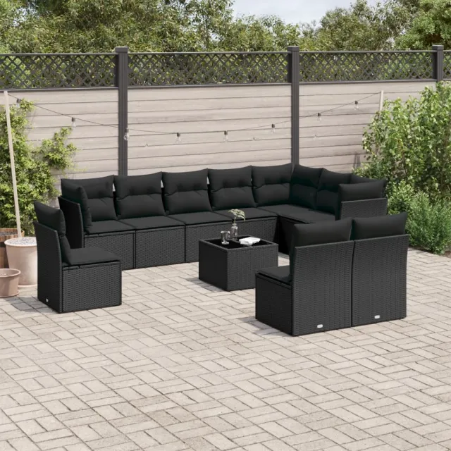 vidaXL 11-delige Loungeset met kussens poly rattan zwart, foto 2