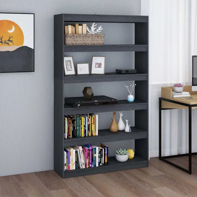 vidaXL Boekenkast/kamerscherm 100x30x167,5 cm massief grenenhout grijs, foto 2