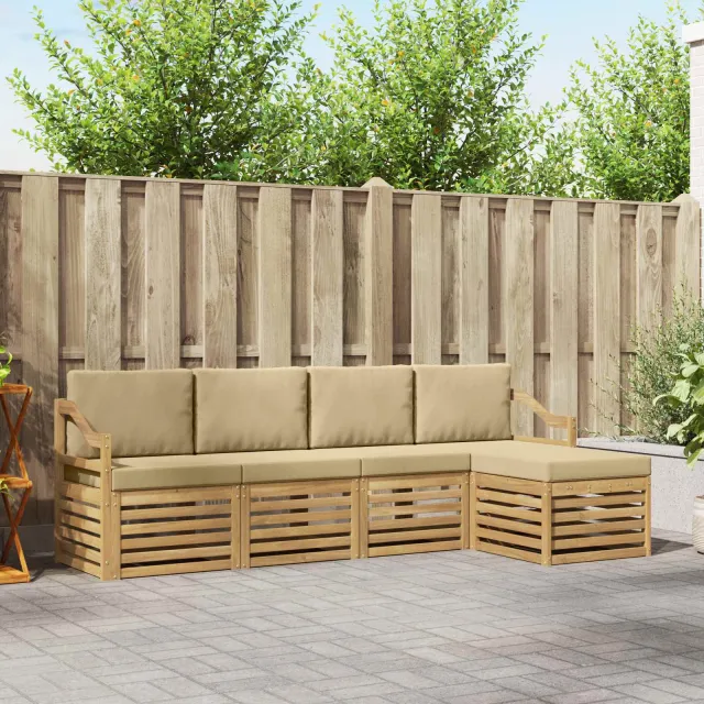 vidaXL Buiten bankenset 5 st 5-zits Wit en Beige Polyester