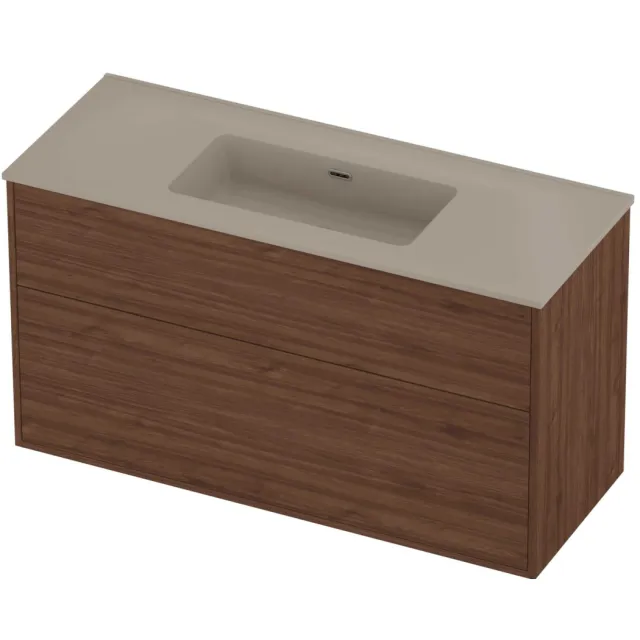 Proline Tribute Badmeubelset Porselein 2 Laden 120x46x67 cm Mat Crème Cotton Indian Walnut Houtlook