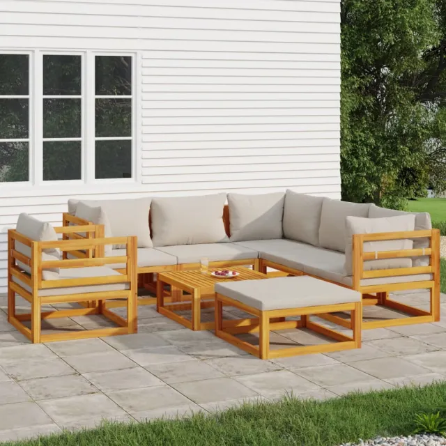 vidaXL 8-delige Loungeset met lichtgrijze kussens massief hout bruin, foto 2