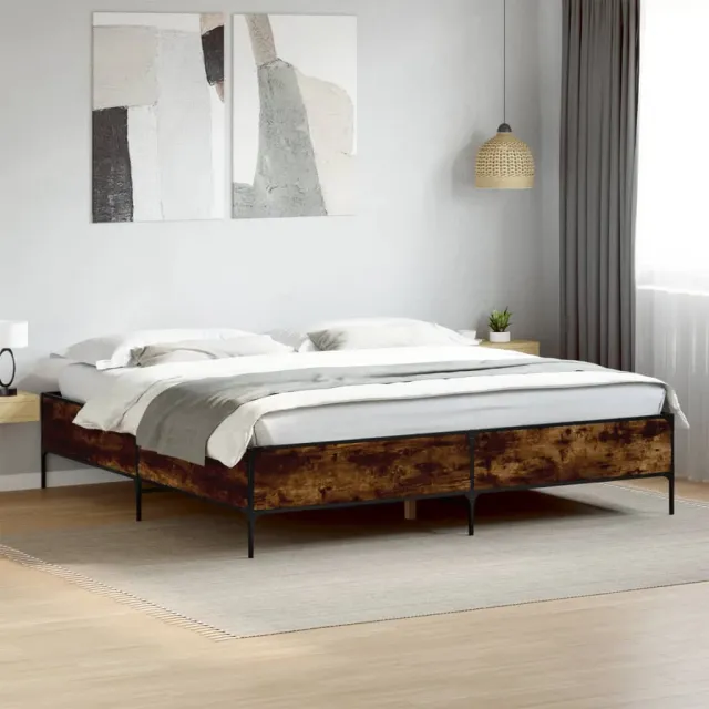 vidaXL Bedframe bewerkt hout metaal gerookt eikenkleurig 200x200 cm Bruin