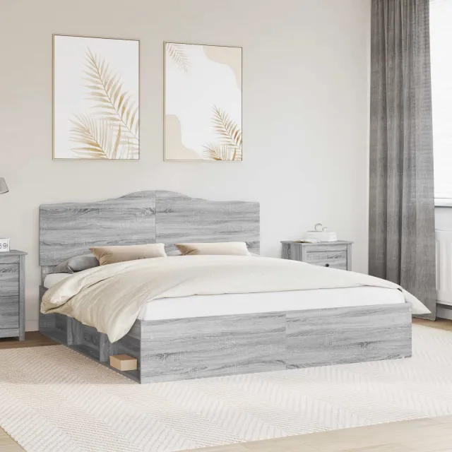 vidaXL Bedframe Grijs Sonoma 200 x 200 cm Massief grenenhout