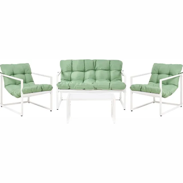 Beliani GARDA - Loungeset - Groen/Wit - Staal