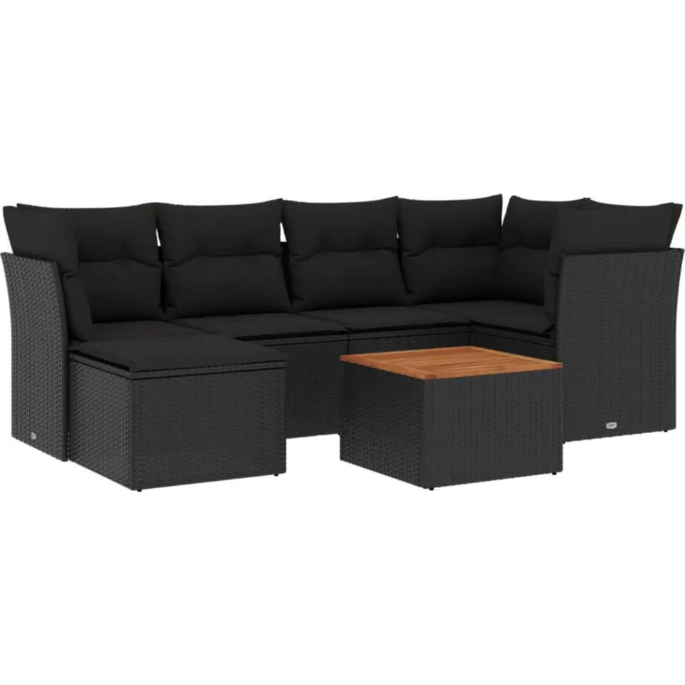 vidaXL 7-delige Loungeset met kussens poly rattan zwart, foto 3