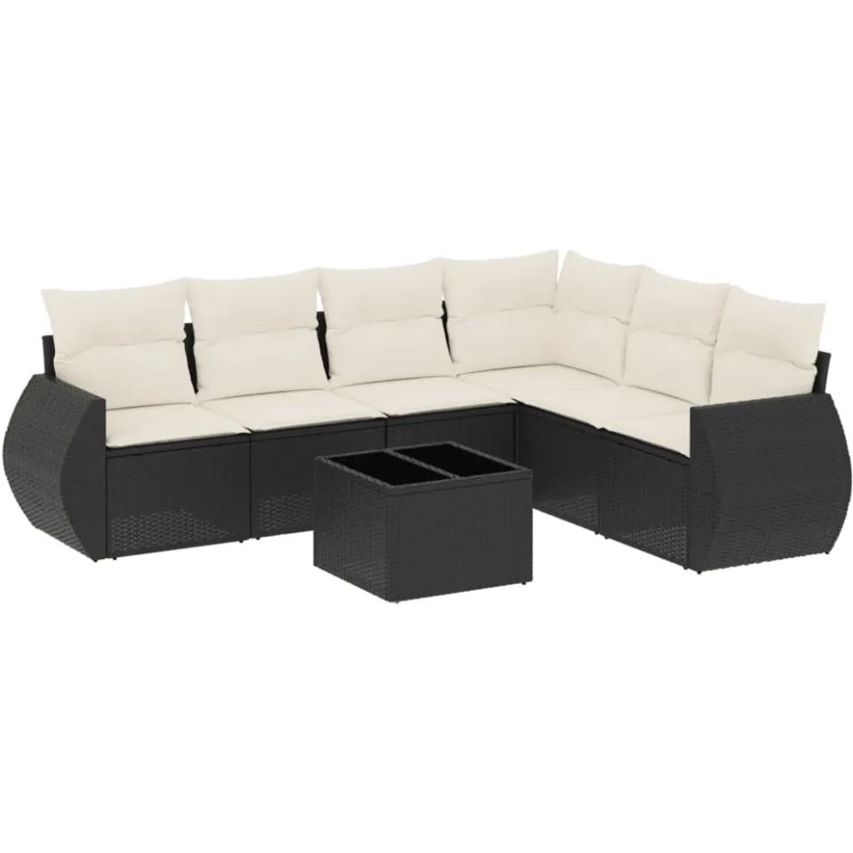 vidaXL 7-delige Loungeset met kussens poly rattan zwart, foto 3