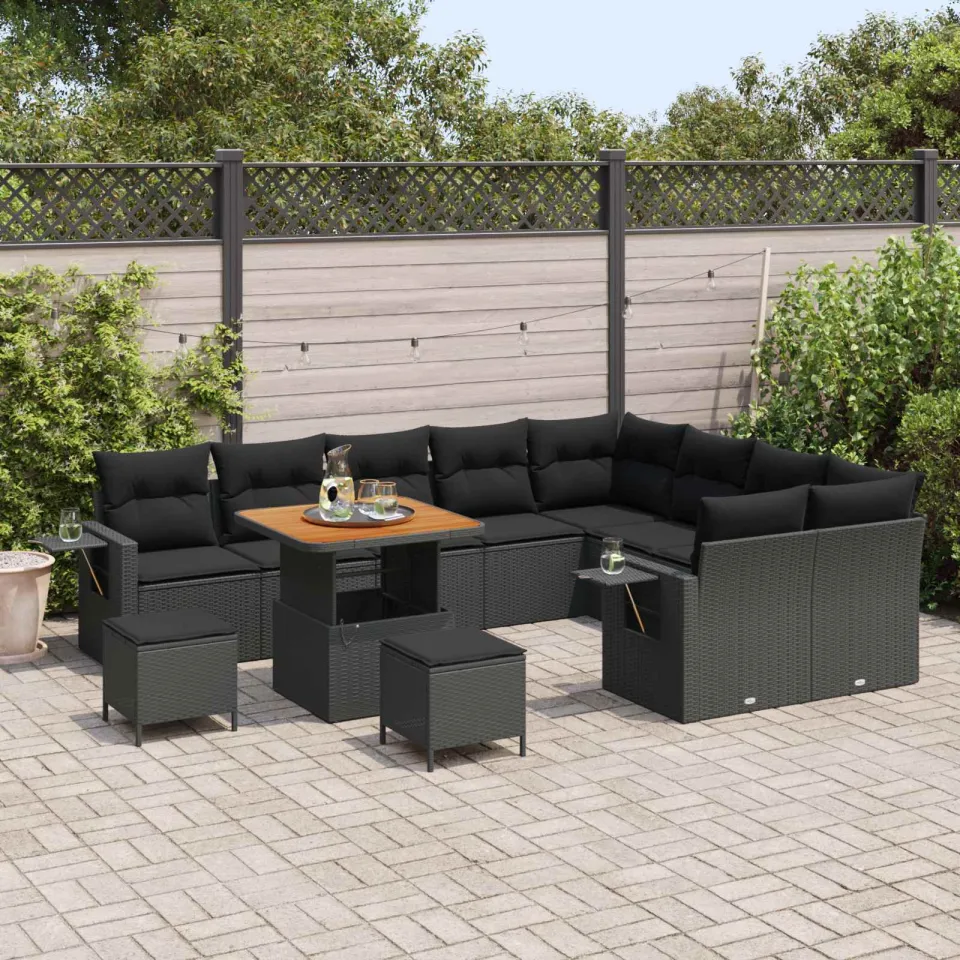 vidaXL Tuinbankenset 12 st Zwart poly rattan, foto 3