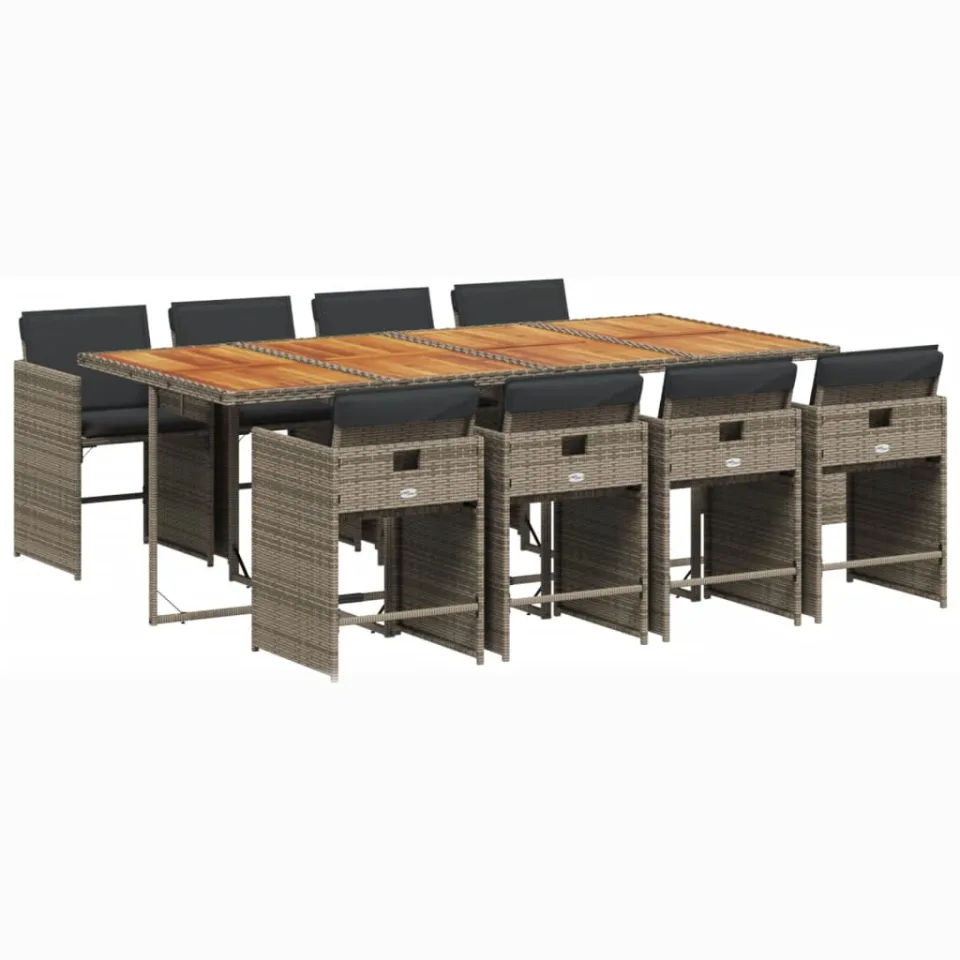 vidaXL 9-delige Tuinset met kussens poly rattan grijs, foto 3