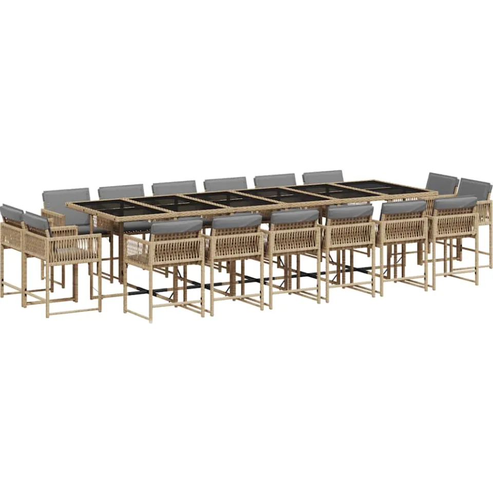 vidaXL 17-delige Tuinset met kussens poly rattan gemengd beige, foto 3