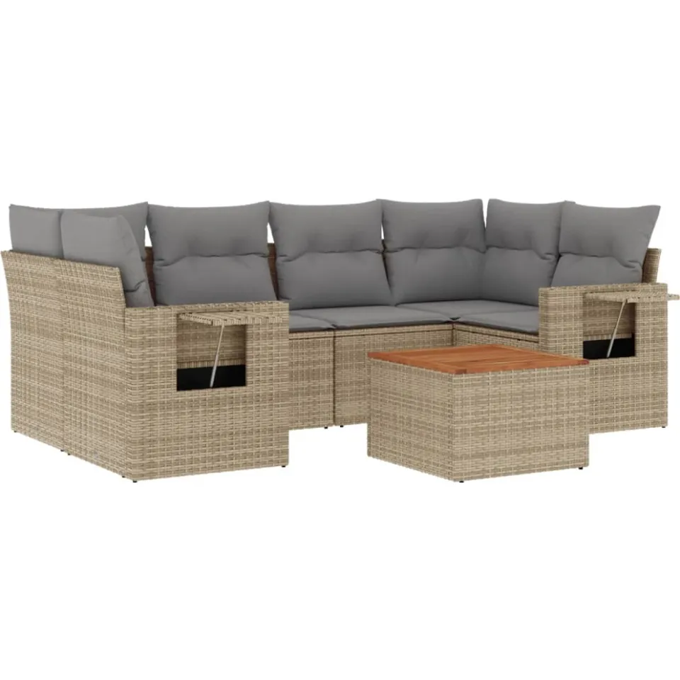 vidaXL 7-delige Loungeset met kussens poly rattan gemengd beige, foto 3