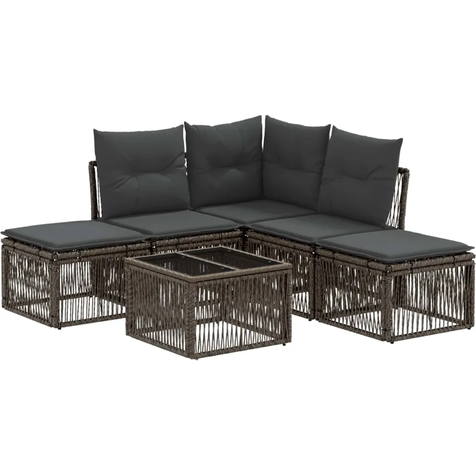vidaXL Tuinbankenset 6 st Grijs poly rattan, foto 3