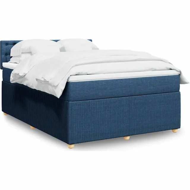 vidaXL Boxspring met matras stof blauw 140x200 cm