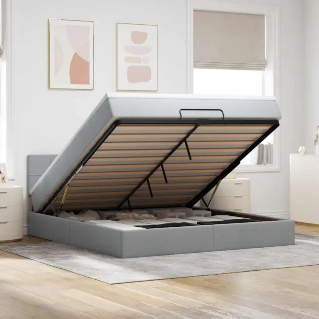 vidaXL Bed met matras 160x200 cm stof lichtgrijs grijs