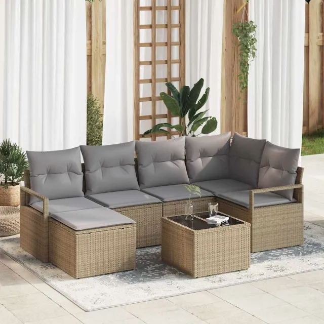 vidaXL Bankstel 7 st Beige poly rattan, foto 2
