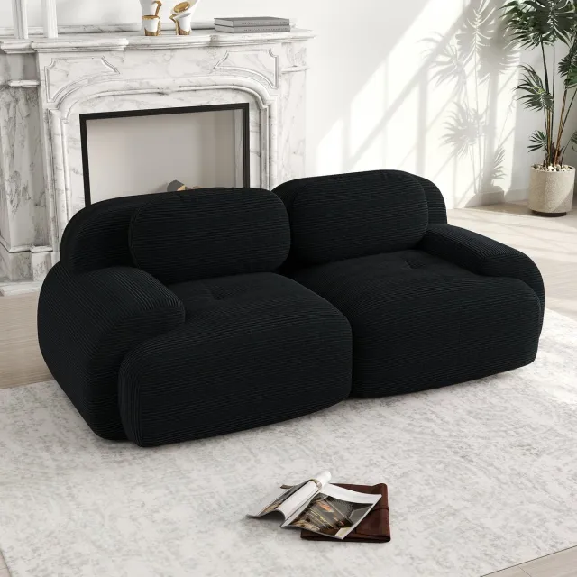 OKWISH Modulaire Hoekbank 82 Inch - Flexibel Samenstellen Met Gebogen Armleuningen - Antislip Onderzijde Voor Woonkamer Slaapkamer Thuisbioscoop - Corduroy - Zwart