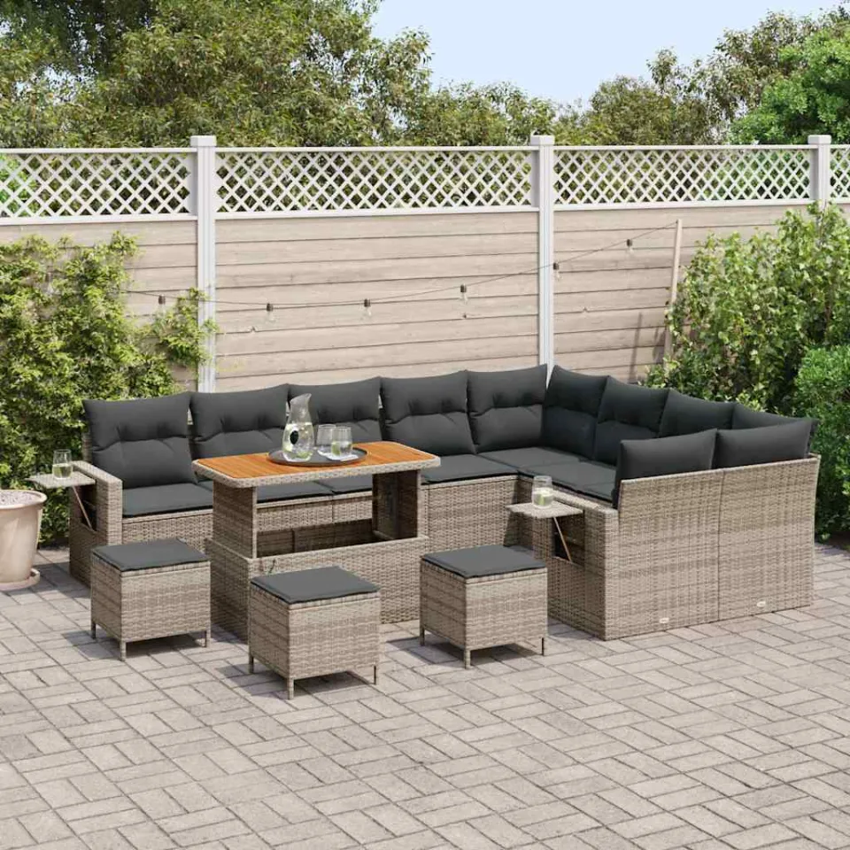 vidaXL Tuinbankenset 13 st Grijs poly rattan, foto 3