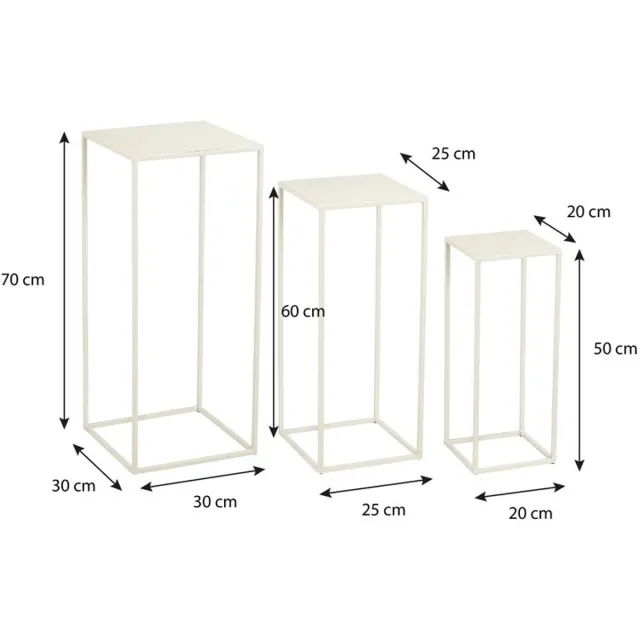 Mica Decorations Quinty Bijzettafel - Set van 3 - L30 x B30 x H70 cm - Metaal - Off-white Gebroken wit