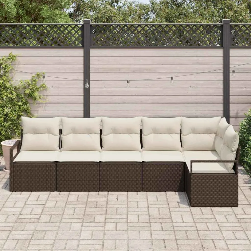 vidaXL Tuinbankenset 6 st Bruin en wit poly rattan, foto 3